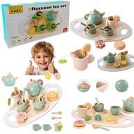 DREWNIANY SERWIS DLA DZIECI DO HERBATY KAWY ZESTAW KAWOWY FILIŻANKI PREZENT