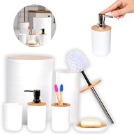 ZESTAW AKCESORIÓW ŁAZIENKOWYCH 6 ELEMENTÓW KOSZ, DOZOWNIK MYDŁA, KUBEK WC