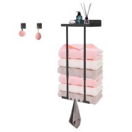 Wieszak uchwyt na ręczniki półka ścienna ze stali czarna regulowana