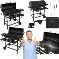 GRILL WĘGLOWY OGRODOWY Z POKRYWĄ DUŻY Z PÓŁKAMI RUSZT TERMOMETR PRZENOŚNY