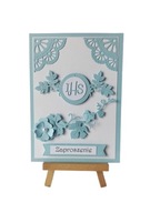 ZAPROSZENIA KOMUNIA CHŁOPIEC HOSTIA W LIŚCIACH C6 BŁĘKIT - BIEL