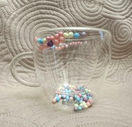 SZKLANY KUBEK TERMICZNY 3D SUSZONE KULKI PODWÓJNE DNO KOŁA KWIATKI DAISY