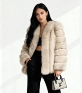 Futro naturalne z lisa beżowe eleganckie BASIC długie r. XS