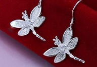 Kolczyki wiszące posrebrzane Ważka