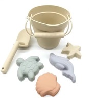 Zestaw silikonowych zabawek do piasku | wiaderko, łopatka, foremki 6 el beż
