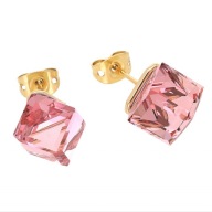 62722 Kolczyki 18K pozłacane 11 MM ROSE CUBE CRYSTAL Swarovski