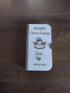 Drewniane pudełko na pieniądze na Chrzest Święty z grawerem