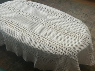 ŚNIEŻNOBIAŁY OBRUS RĘCZNIE WYKONANY SZYDEŁKOWY HAND MADE RĘKODZIEŁO 125X155