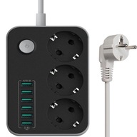 PRZEDŁUŻACZ LISTWA ZASILAJĄCA 3 GNIAZDA+ 6 USB UZIEMIENIE KABEL ZASILAJĄCY