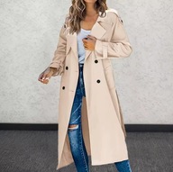 WŁOSKI PŁASZCZ SKÓRA Z PASKIEM DŁUGI TRENCZ Z KOŁNIERZEM KURTKA S