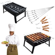 GRILL OGRODOWY WĘGLOWY RUSZT STALOWY MAŁY TURYSTYCZNY + 6 SZPIKULCÓW TRWAŁY