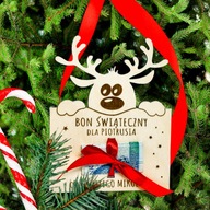 Drewniana KARTKA Świąteczna Voucher Bon na PIENIĄDZE na Święta Grawer imię