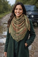 PRZEPIĘKNA WEŁNIANA CIEPŁA ZIELONO/BRĄZOWA SZYDEŁKOWA CHUSTA BOHO_HANDMADE