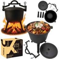 DUŻY XXL KOCIOŁEK ŻELIWNY 11L MYŚLIWSKI WISZĄCY GARNEK NA OGNISKO PIECZONKI