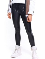 Modelujące ocieplane legginsy wykonane z imitacji skóry CZARNE 38 M