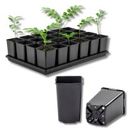 DONICZKI DO ROZSADY PRODUKCYJNE KWADRATOWE 0,8 L 24SZT. Z PODSTAWKĄ 60X40CM