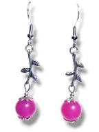 JF62 Kolczyki kamienie JADEIT FUKSJA gałązka