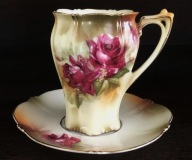 Zachwycająca filiżanka bordowe róże RS PRUSSIA 1890-1910 r UNIKAT