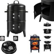 GRILL WĘGLOWY OGRODOWY 3w1 WĘDZARNIA BECZKA OGRODOWA PALENISKO + TERMOMETR