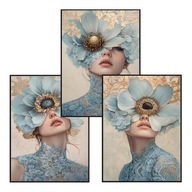 Plakat Zestaw 50x70 3szt. plakaty, postery, MODERN,BŁĘKITNE KWIATY