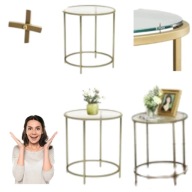 MAŁY STOLIK KAWOWY OKRĄGŁY SZKLANY ZŁOTY DO SALONU POKOJU OGRODU