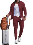 Męski Komplet Old Money Bluza na Zamek + Spodnie ze Sznurkami - Czerwony