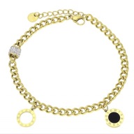 61112 Bransoletka złota stal chirurgiczna z motywem zegara i cyrkoniami