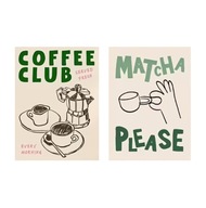 „Coffee Club + Matcha Please” – Zestaw Kuchennych Plakatów Ilustracyjnych