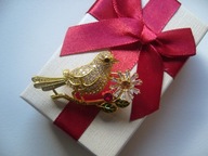 BROSZKA PTAK PTASZEK NA GAŁĘZI CYRKONIE + PUDEŁKO PREZENTOWE