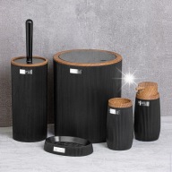ZESTAW ŁAZIENKOWY 5 el Stripe KOMPLET do WC czarny drewno kosz szczotka