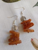 Artystyczne kolczyki handmade rękodzieło bursztyn