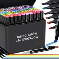 MARKERY ALKOHOLOWE 168 SZT DWUSTRONNE FLAMASTRY PISAKI ZESTAW Z ETUI