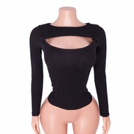 Bluzka damska prążkowana z wycięciem dekolt long sleeve czarna S