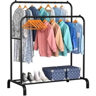 WIESZAK NA UBRANIA BUTY STOJĄCY PODŁOGOWY STOJAK CZARNY PODWÓJNY METALOWY