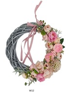 WIANEK NA DRZWI KWIATY RÓŻOWE BRUDNY RÓŻ RUSTYKALNY 30CM W12