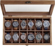 Pudełko na Zegarki 12 Przegródek SONGMICS Szklana Pokrywa Etui Drewniane