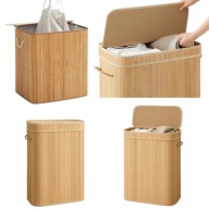 KOSZ NA PRANIE SKLADANY WIELOKOMOROWY NATURALNY BAMBUS POKRYWA UCHWYT 100L