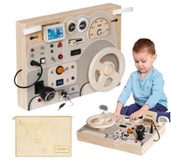 DREWNIANY KOKPIT AUTA TABLICA DO ZABAWY DWUSTRONNA EDUKACYJNA DLA DZIECI