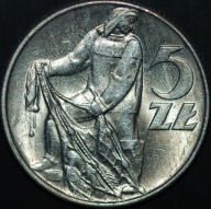 5 złotych 1974 - Rybak - SŁONECZKO - piękny egzemplarz
