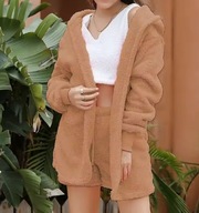 Piżama damska ciepła pluszowa 3-częściowa brązowy rozmiar S