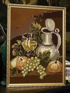 HAFT KRZYŻYKOWY GOBELIN STÓŁ BIESIADNY HAND MADE W PIEKNEJ RAMIE 45X33,5 CM