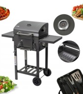 DUŻY GRILL WĘGLOWY OGRODOWY ŻELIWNY TERMOMETR POPIELNIK PRZENOŚNY BBQ GRIL