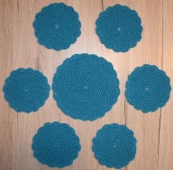 Serwetki, podkładki - 1x duża i 6x mała - szydełko