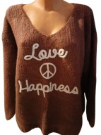 Sweter damski większy z napisem jasny brązowy r. uniwersalny