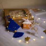 Zestaw renifer choinka makrama domek z piernika