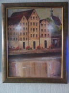 Lech Lewandowski-Bydgoskie spichrze nad Brdą-obraz olejny 40x50z ramą 49x59