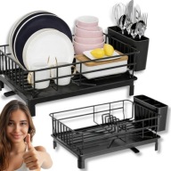 OCIEKACZ SUSZARKA DO NACZYŃ STOJĄCA DWUPOZIOMOWA PLASTIKOWA MAŁA CZARNA