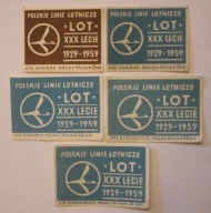 LOT - XXX LECIE - 1929 - 1959 - ETYKIETY ZAPAŁCZANE - 5 SZTUK - KAŻDA INNA