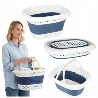 KOSZ NA PRANIE SKLADANY BIALY NIEBIESKI DUZY WOLNOSTOJACY UCHWYTY 32L