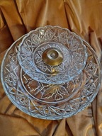 Patera kryształowa na mosiężnej stopie dwupoziomowa